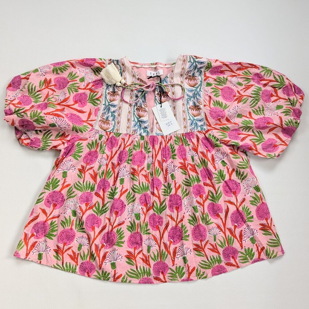 NWT THML Pink Floral Boho Peasant Top Medium - Picture 13 of 14